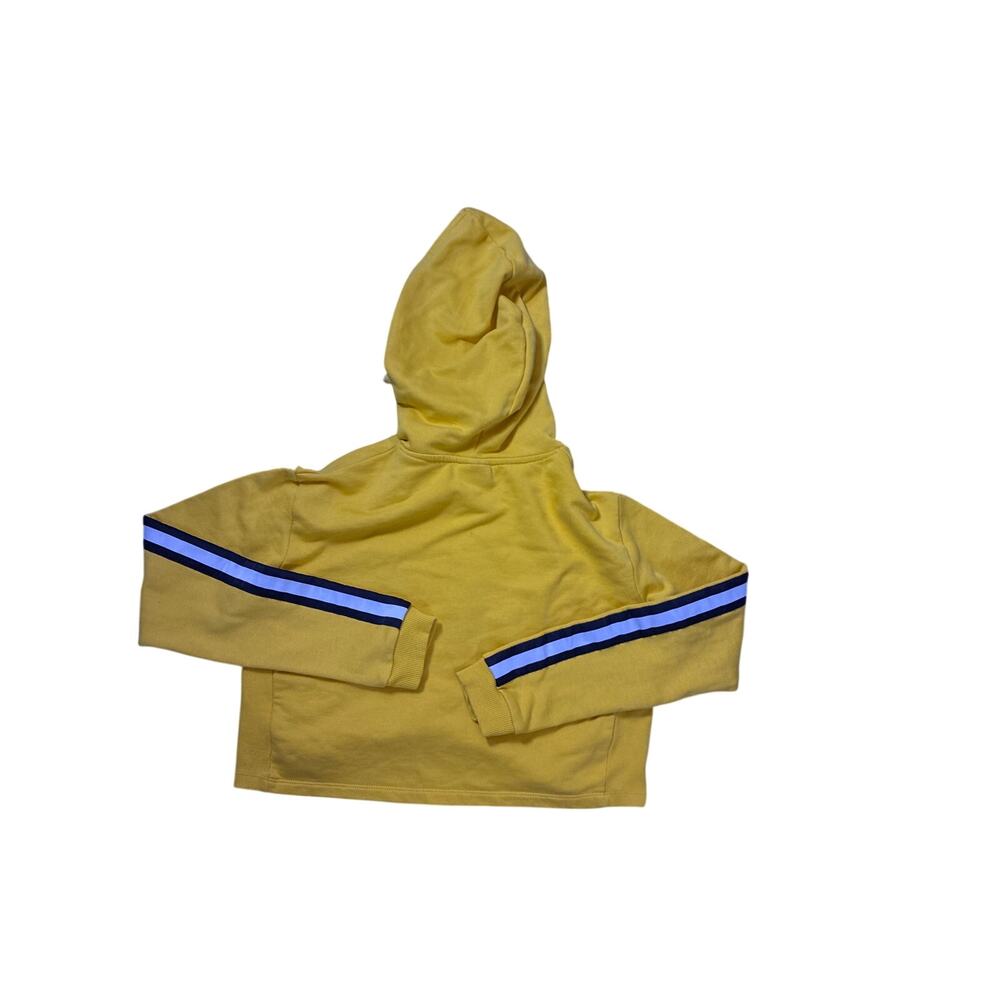 Vintage 90s Umbro Women’s Small Cropped Yellow Hoodie Striped Sleeves Y2K - Picture 2 of 4